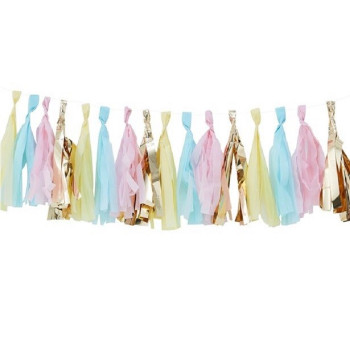 Schicke Partygirlande in Rosa, Blau und Gold 2