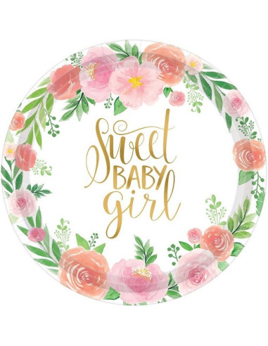 Grandes assiettes "Douce Petite Fille" - Déco Baby Shower - Bellefete.ch - Suisse