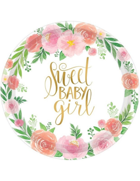 Grandes assiettes "Douce Petite Fille" - Déco Baby Shower - Bellefete.ch - Suisse