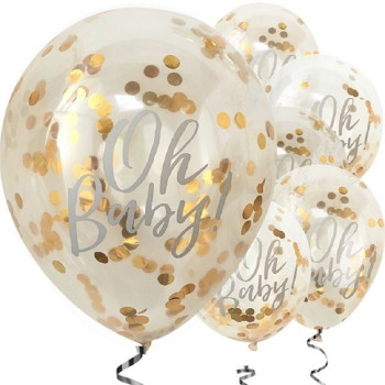 Palloncini di coriandoli Oro "Oh baby" - Palloni Baby Shower - Consegna in Svizzera