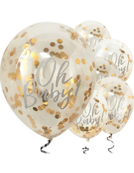 Palloncini di coriandoli Oro "Oh baby" - Palloni Baby Shower - Consegna in Svizzera