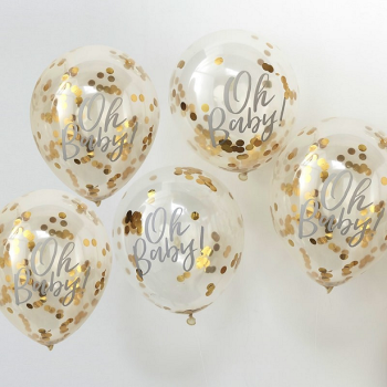 Palloncini di coriandoli Oro "Oh baby" - Palloni Baby Shower - Consegna in Svizzera 2