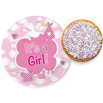 Assiettes cigogne rose c'est une fille - Bellefete.ch - Suisse - Baby Shower 2