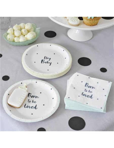 Serviettes de table vert menthe « Born to be loved » (20 pièces, 25 x 25 cm) | BelleFete.ch