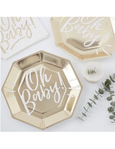 Assiettes Baby Shower “Oh Baby” – décoration table fête naissance | BelleFete.ch