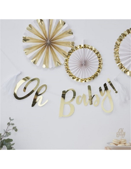 Guirlande de fête "Oh Baby" avec pompons - Baby Shower - Suisse