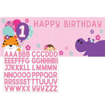 Bannière 1er Anniversaire Fille & Animaux - Déco premier anniversaire - Bellefete.ch - Suisse