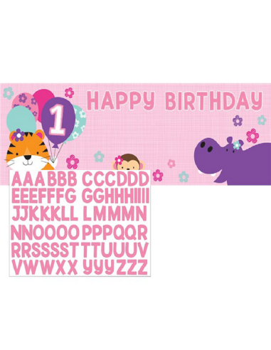 Bannière 1er Anniversaire Fille & Animaux - Déco premier anniversaire - Bellefete.ch - Suisse