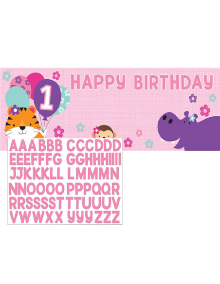 Bannière 1er Anniversaire Fille & Animaux - Déco premier anniversaire - Bellefete.ch - Suisse