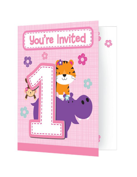 Invitations 1er Anniversaire Fille & Animaux - Déco de fête petite fille - Bellefete.ch - Suisse