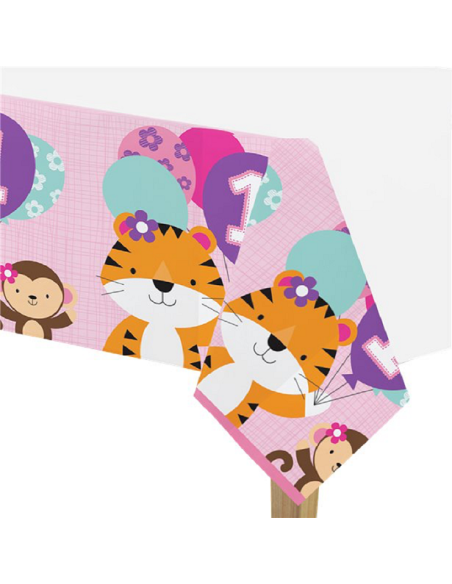 Tischdecke 1. Geburtstag Mädchen & Tiere - Party Dekoration - Bellefete.ch - Schweiz