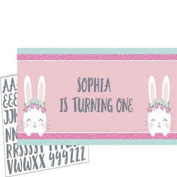 Banner zum Personalisieren "1. Geburtstag Mädchen & Kaninchen" - Dekoration zum ersten Geburtstag - Bellefete.ch - Schweiz