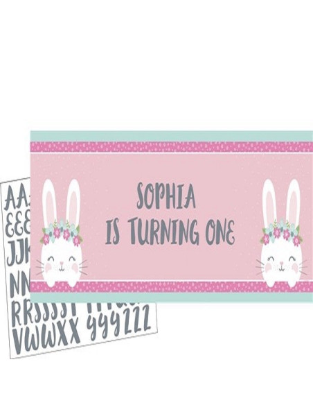 Banner da personalizzare "1° Compleanno Ragazza & Coniglio" - Decorazione primo compleanno - Bellefete.ch - Svizzera