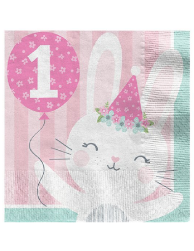 Serviettes "1er Anniversaire Fille & Lapinou" - Déco premier anniversaire -  Bellefete.ch - Suisse