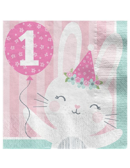 Serviettes "1er Anniversaire Fille & Lapinou" - Déco premier anniversaire -  Bellefete.ch - Suisse