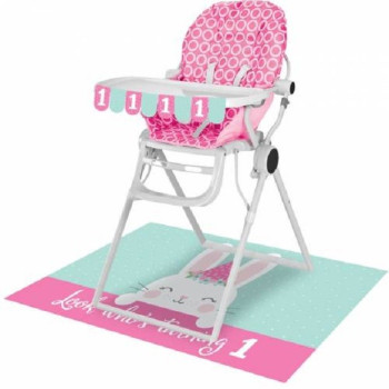 Kit di decorazione seggiolone 1° compleanno Ragazza & Coniglio - Decorazione festa primo compleanno - Bellefete.ch - Svizzera