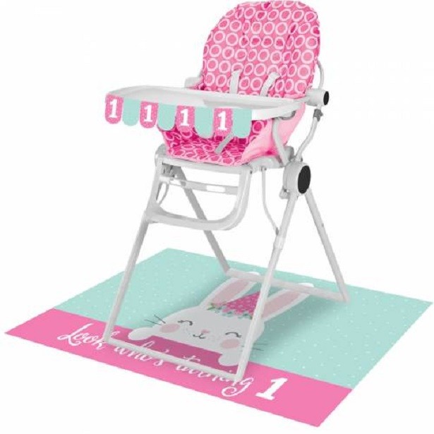 Kit chaise haute décorations 1er anniversaire lapin rose