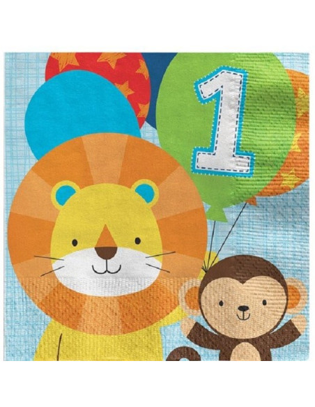 Serviettes "1er Anniversaire Garçon & Safari" - Décorations premier anniversaire - Bellefete.ch - Suisse