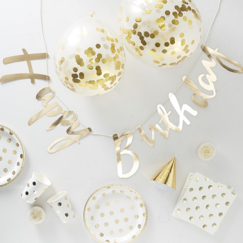 Decorazione compleanno Oro e Bianco – Cofanetto tutto in uno