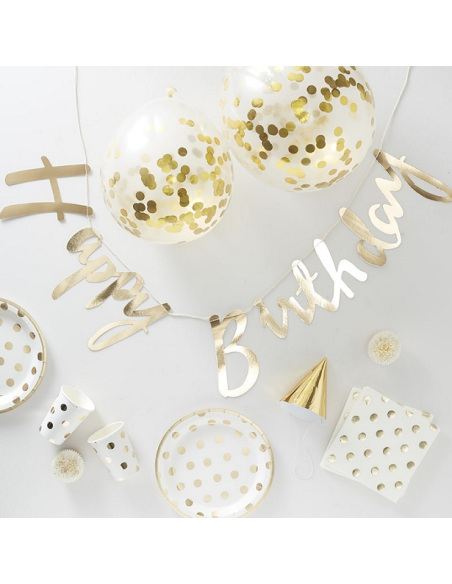 Decorazione compleanno Oro e Bianco – Cofanetto tutto in uno