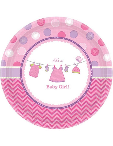 Assiettes à dessert "Baby Shower Rose" - Déco de table Baby Shower