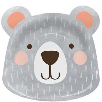 piatti a forma di testa di orso grigio compleanno