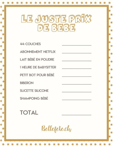 jeu baby shower le juste prix jeux douche de bebe