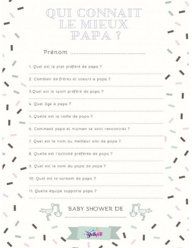 Jeu Baby Shower Qui Connait Mieux Papa?