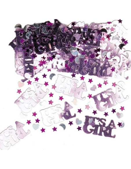 Confettis roses « C’est Une Fille » - Bellefete.ch - Suisse - Décorations Baby Shower