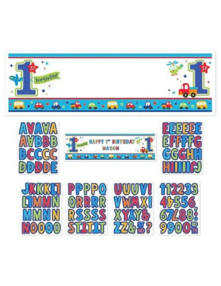 Banner da personalizzare 1° Compleanno Ragazzo - Tema Tutti a bordo - Svizzera