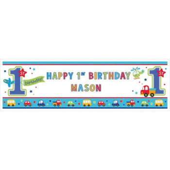 Banner da personalizzare 1° Compleanno Ragazzo - Tema Tutti a bordo - Svizzera 2
