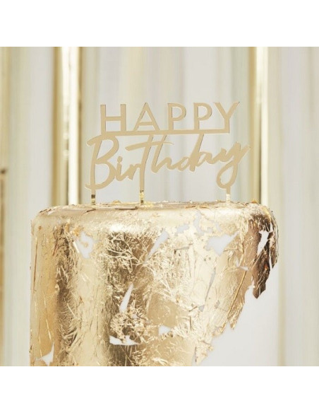 Tortendekoration „Happy Birthday“ in Gold – stilvolle Tortenaufsatz zum Geburtstag - Schweiz Shop BelleFete.ch