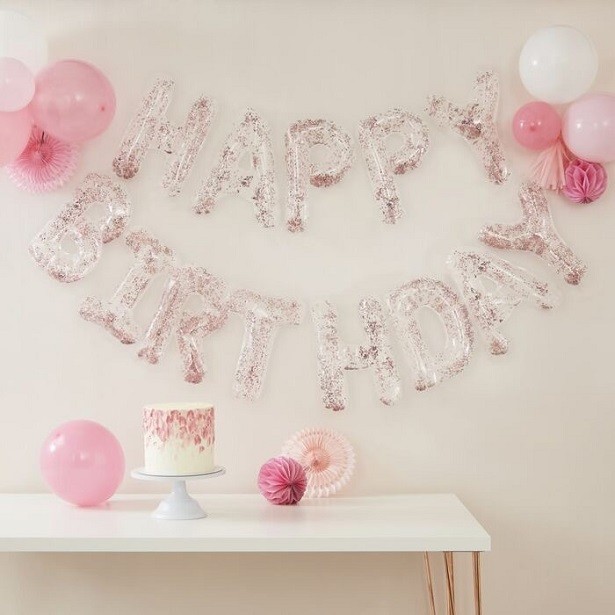 Guirlande de ballons rose joyeux anniversaire