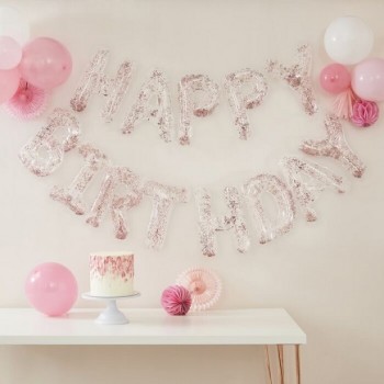 Ghirlanda di palloncini rosa buon compleanno