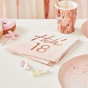Serviettes d'anniversaire "Hello 18 ans" en Rose gold - Articles de fête - Bellefete.ch