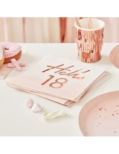 Serviettes d'anniversaire "Hello 18 ans" en Rose gold - Articles de fête - Bellefete.ch