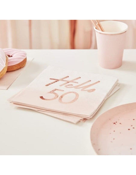 Tovaglioli di compleanno "Hello 50 anni" in oro rosa - Articoli per feste - Bellefete.ch