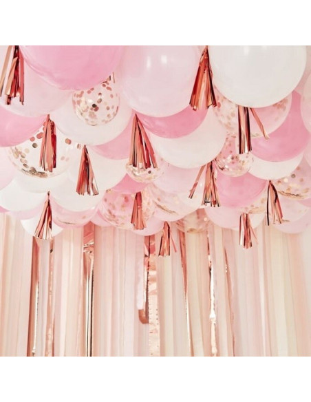 Box di 160 palloncini e 30 decorazioni a soffitto blush, bianco e oro rosa con nappe - Decorazione di festa Box di 160 palloncini e 30 decorazioni a soffitto blush, bianco e oro rosa con nappe - Decorazione di festa