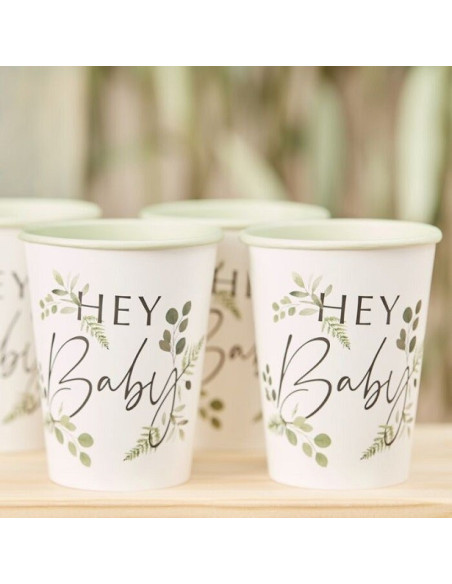 Bicchieri da festa in carta Baby Shower Botanico "Hey Baby" - Articoli Baby Shower - Svizzera