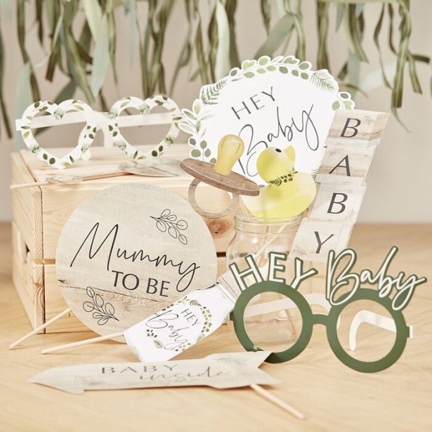 Accessoires photo baby shower botanique "Hey baby"