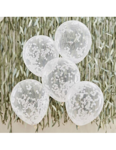 Ballons à confettis blancs - Baby Shower Botanique "Hey Baby" - Articles de fête Baby Shower - Suisse