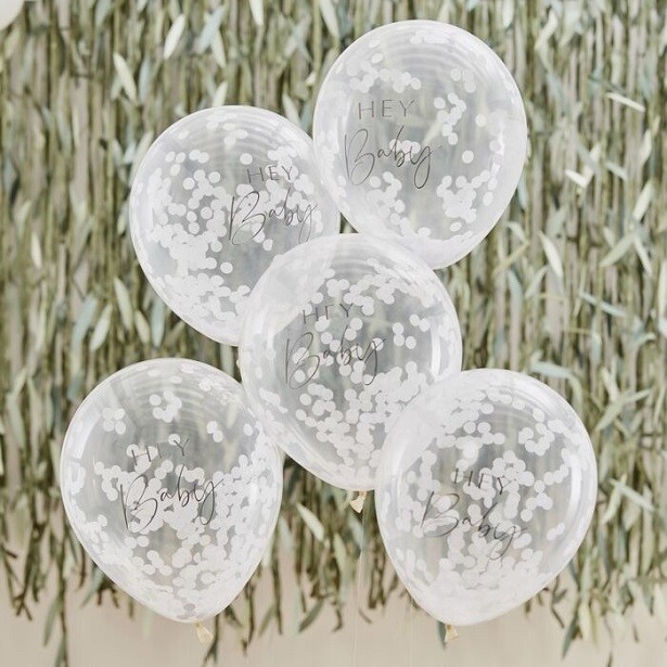 Weiße botanische Babyparty-Konfetti-Ballons