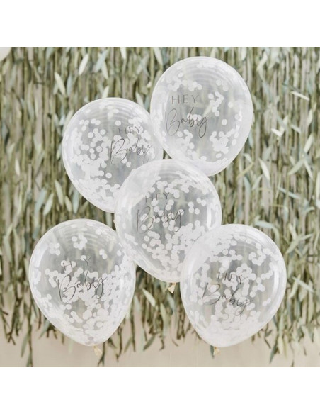 Weiße Konfetti-Ballons - Baby Shower Botanic "Hey Baby" - Partyartikel Baby Shower - Schweiz