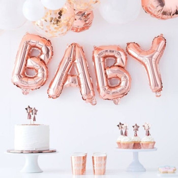 Palloncini di lettere "Baby" in oro rosa - Decorazione di festa - Negozio in Svizzera
