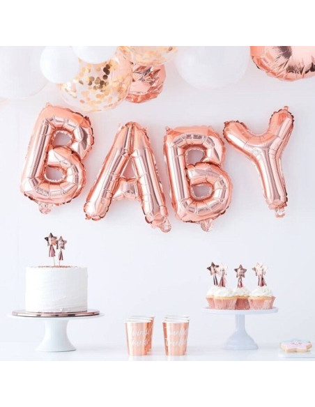Palloncini di lettere "Baby" in oro rosa - Decorazione di festa - Negozio in Svizzera
