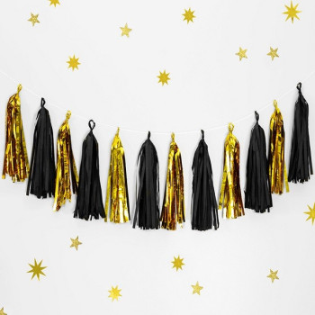 Partygirlande mit Pompon Schwarz und Gold - Partyartikel - Bellefete.ch