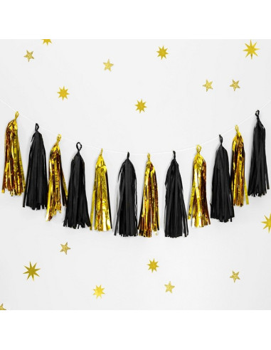 Partygirlande mit Pompon Schwarz und Gold - Partyartikel - Bellefete.ch