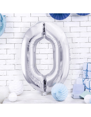 Palloncino in alluminio numero "0" Argentato - Articoli per feste - Bellefete.ch