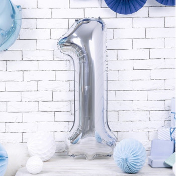 Aluminiumballon Nummer "1" silber - Zahlenballons - Partyballons