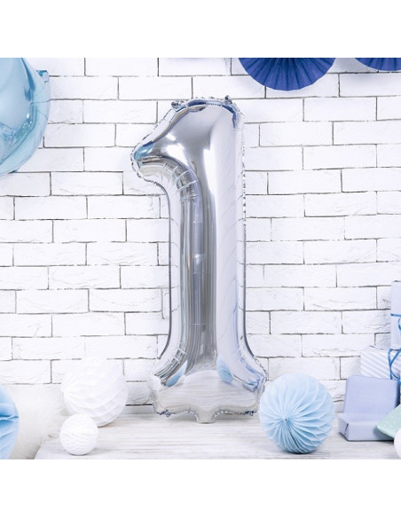 Palloncino in alluminio numero "1" argento - Palloncini numeri - Palloncini da festa